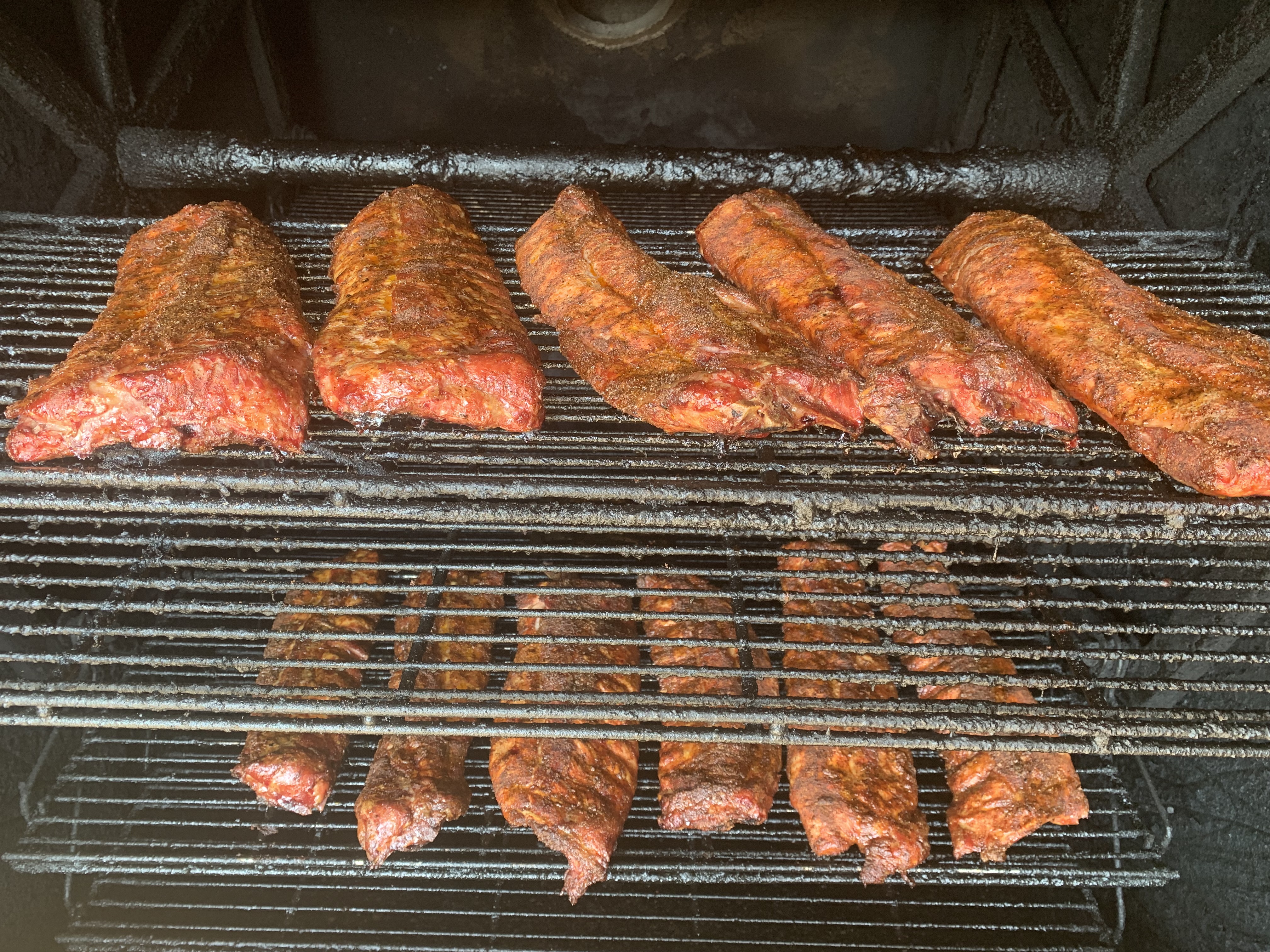 Baby Back Ribs and Brisket in smoker